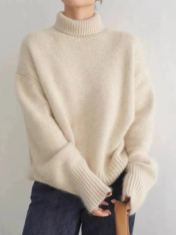 Women's Cashmere Turtleneck Sweater with High Collar 1