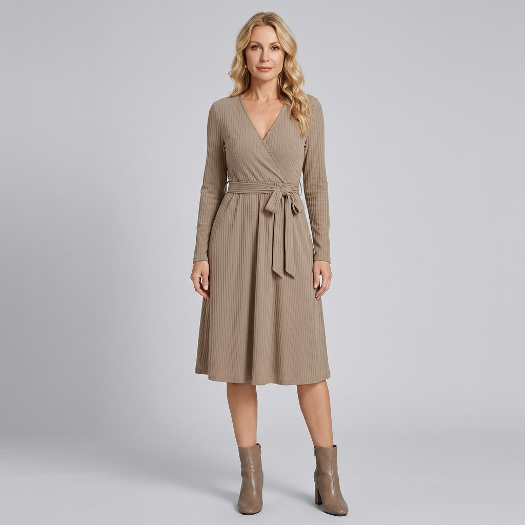 Wynne Knit Midi Dress | Ribbed Polyester, Belted with Pockets 10