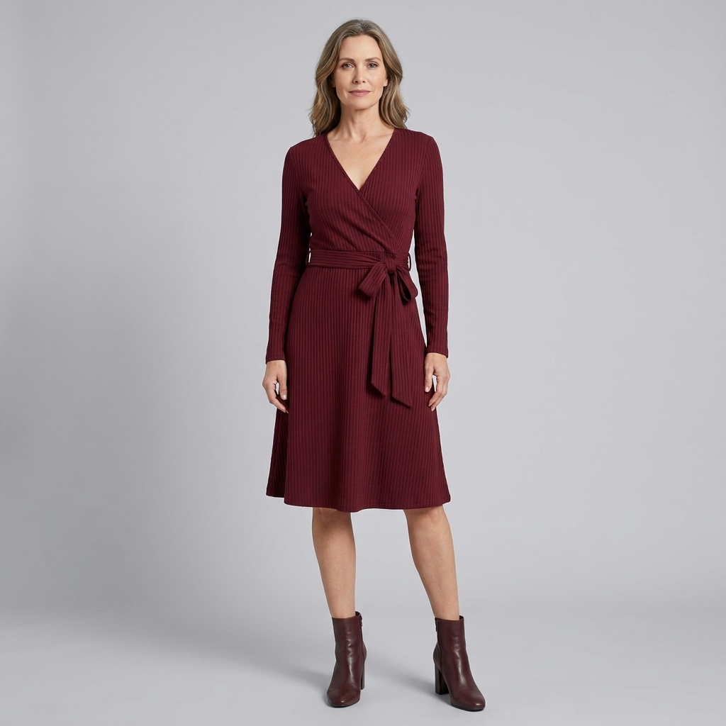 Wynne Knit Midi Dress | Ribbed Polyester, Belted with Pockets 11