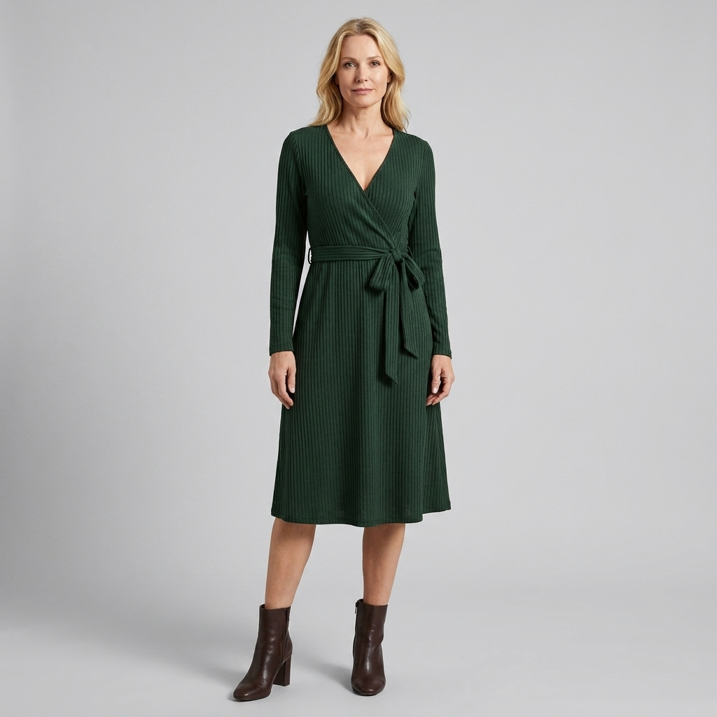 Wynne Knit Midi Dress | Ribbed Polyester, Belted with Pockets 8