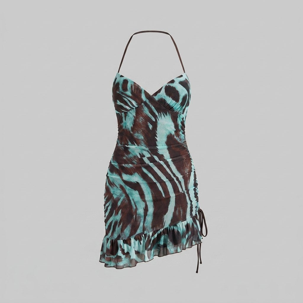 Zara Bodycon Dress | Zebra Print, Halter V-Neck, Mini Length 4