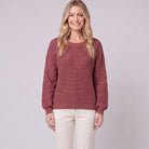 Amalie ribbed pullover dusty rose close-up of diamond-textured sleeve