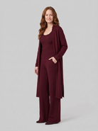 Anouk three-piece ribbed knit lounge set in burgundy on model