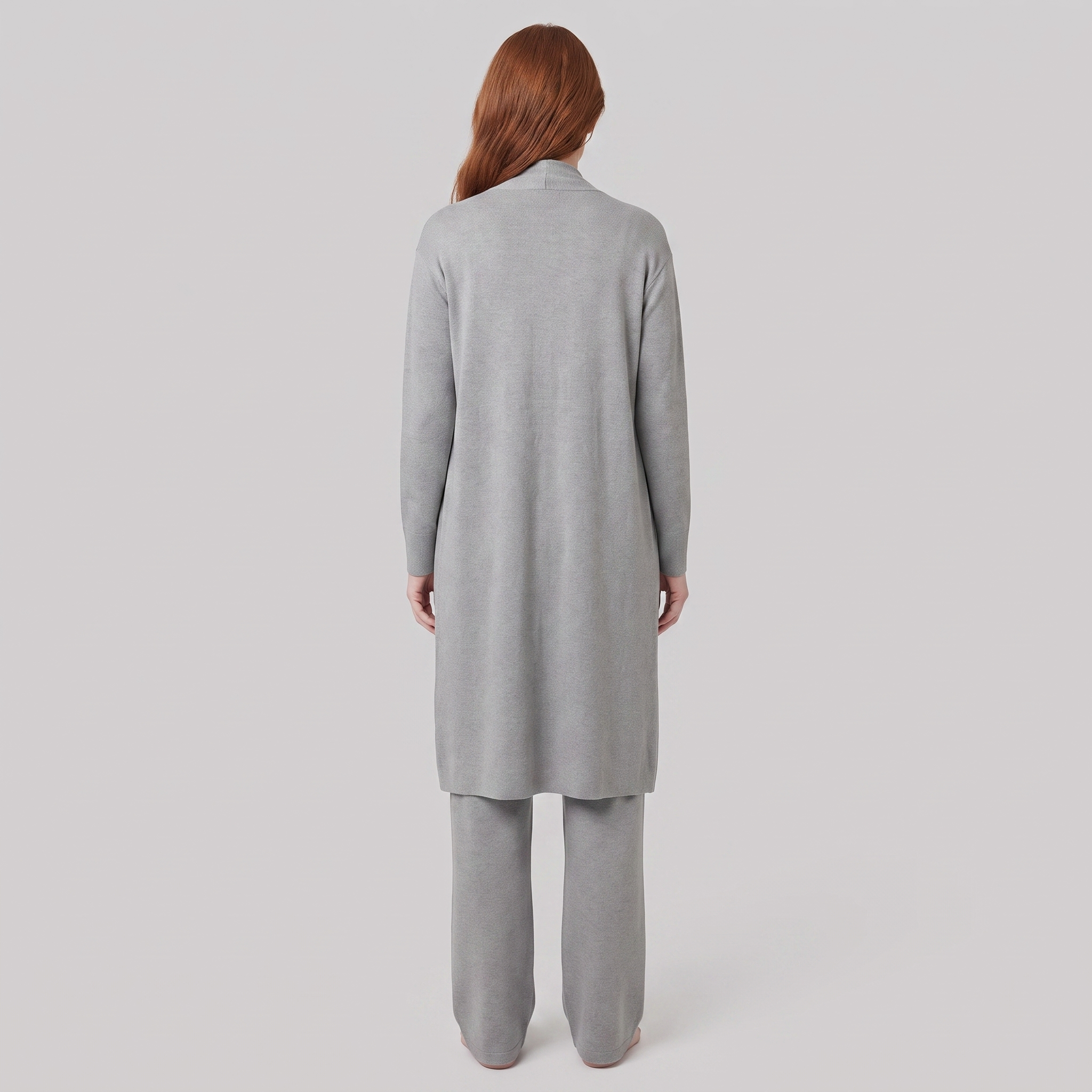 Anouk three-piece knit lounge set in grey, back view on model