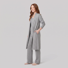 Anouk three-piece knit lounge set in grey, side view on model