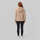 Arden hooded plush fleece jacket in beige, back view on model