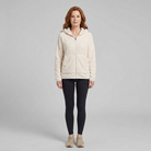 Arden hooded plush fleece jacket in white on model