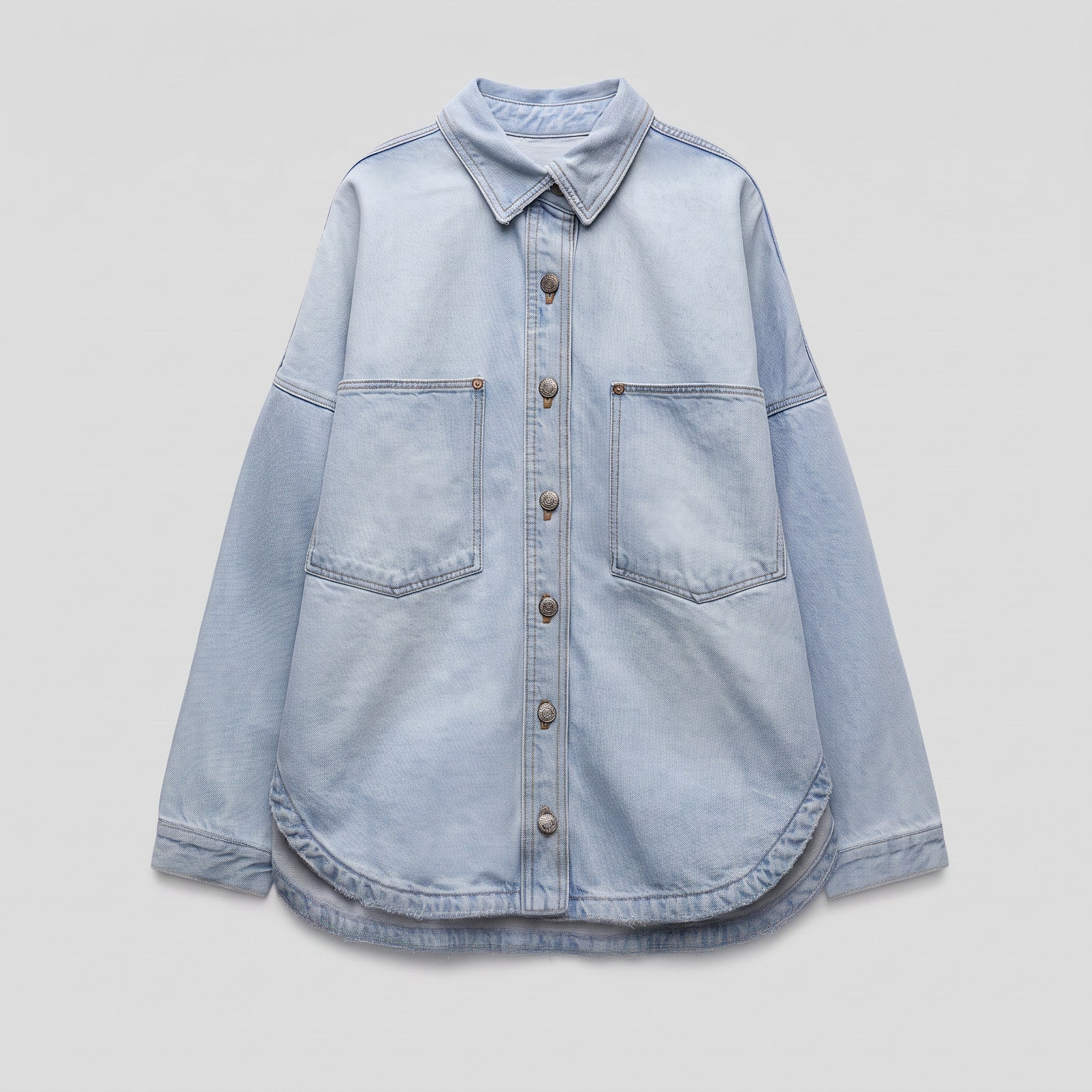 Avery cotton-blend denim shirt jacket, flat lay product shot