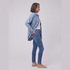 Avery denim shirt jacket in light blue, side view on model