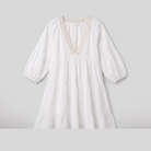 Bella cotton-linen lace V-neck mini dress in white, flat lay product shot