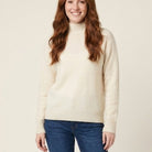 Ribbed funnel neck jumper cream close-up