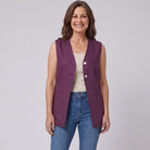 Longline waistcoat deep aubergine close-up