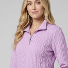 Cable knit half-zip jumper lilac close-up