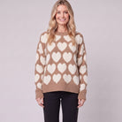 Heart jacquard jumper mocha and cream close-up