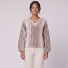 Speckled knit jumper oatmeal confetti flecks close-up