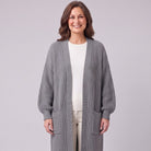 Longline chunky rib cardigan grey close-up