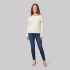 Clara off-shoulder knit top in cream on model