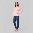 Clara off-shoulder knit top in pink on model