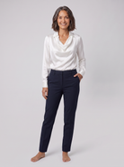 Dalia draped cowl-neck blouse in ivory on model