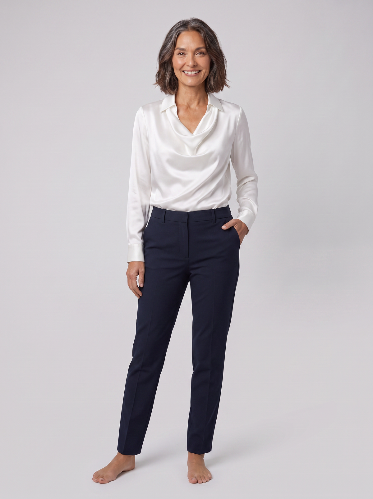 Dalia draped cowl-neck blouse in ivory on model