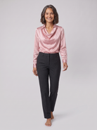 Dalia draped cowl-neck blouse in pink on model