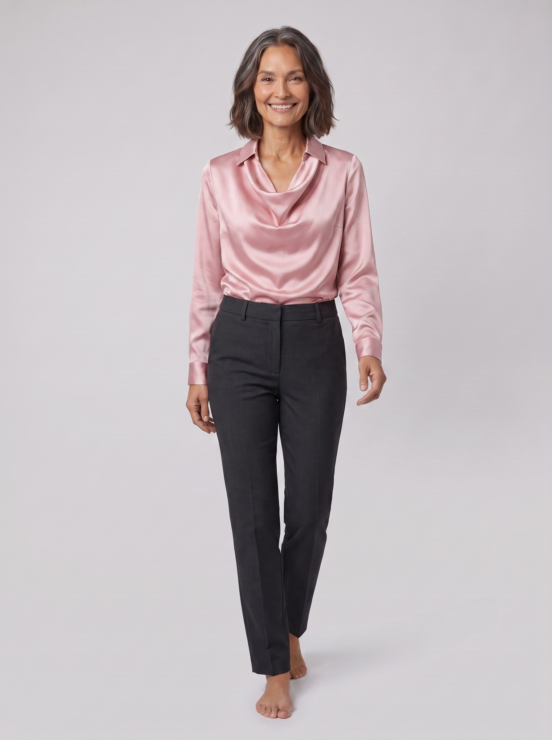 Dalia draped cowl-neck blouse in pink on model