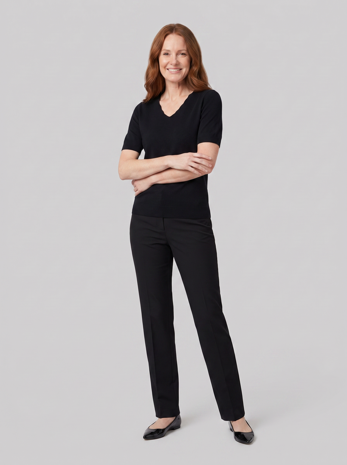 Elysia wool-blend V-neck knit top in black on model