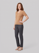 Elysia wool-blend V-neck knit top in camel on model