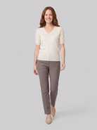 Elysia wool-blend V-neck knit top in cream on model