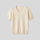 Elysia wool-blend V-neck knit top in cream, flat lay product shot