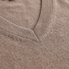 Elysia V-neck knit top neckline and knit texture close-up