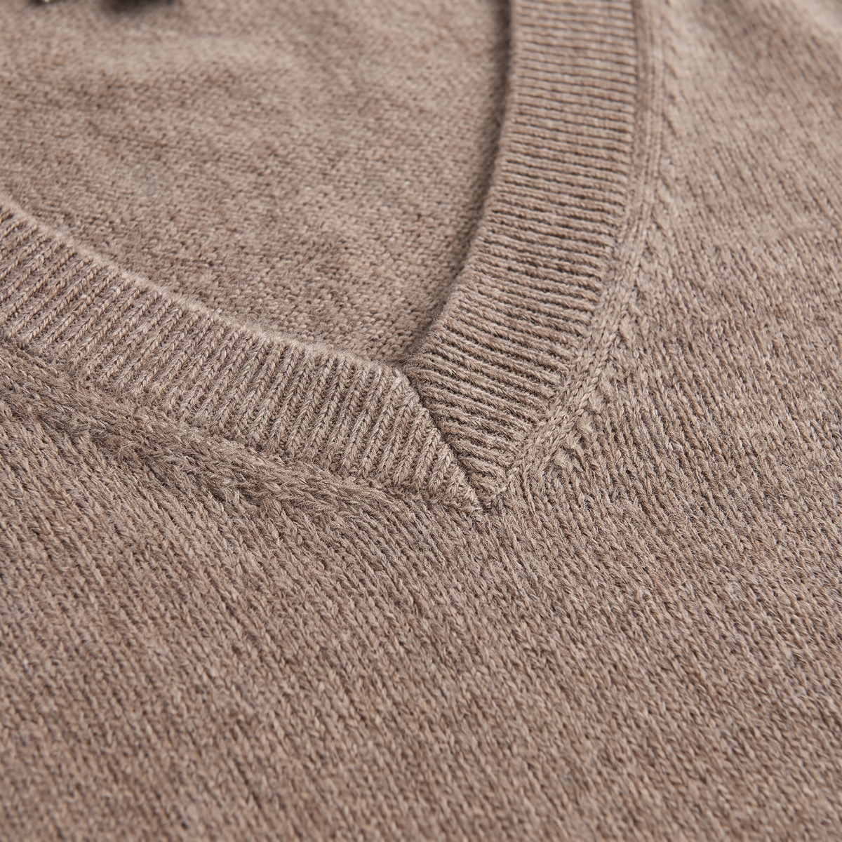 Elysia V-neck knit top neckline and knit texture close-up