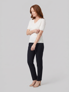 Elysia wool-blend V-neck knit top in white on model