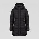 Evara lightweight hooded puffer jacket in black, flat lay product shot