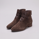 Fenna suede-touch ankle boot in dark brown with buckle strap