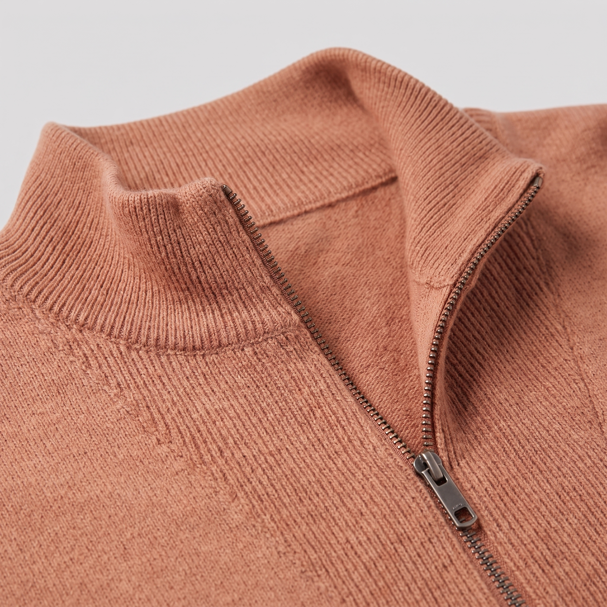 Fjorda knit lounge set collar and zip close-up