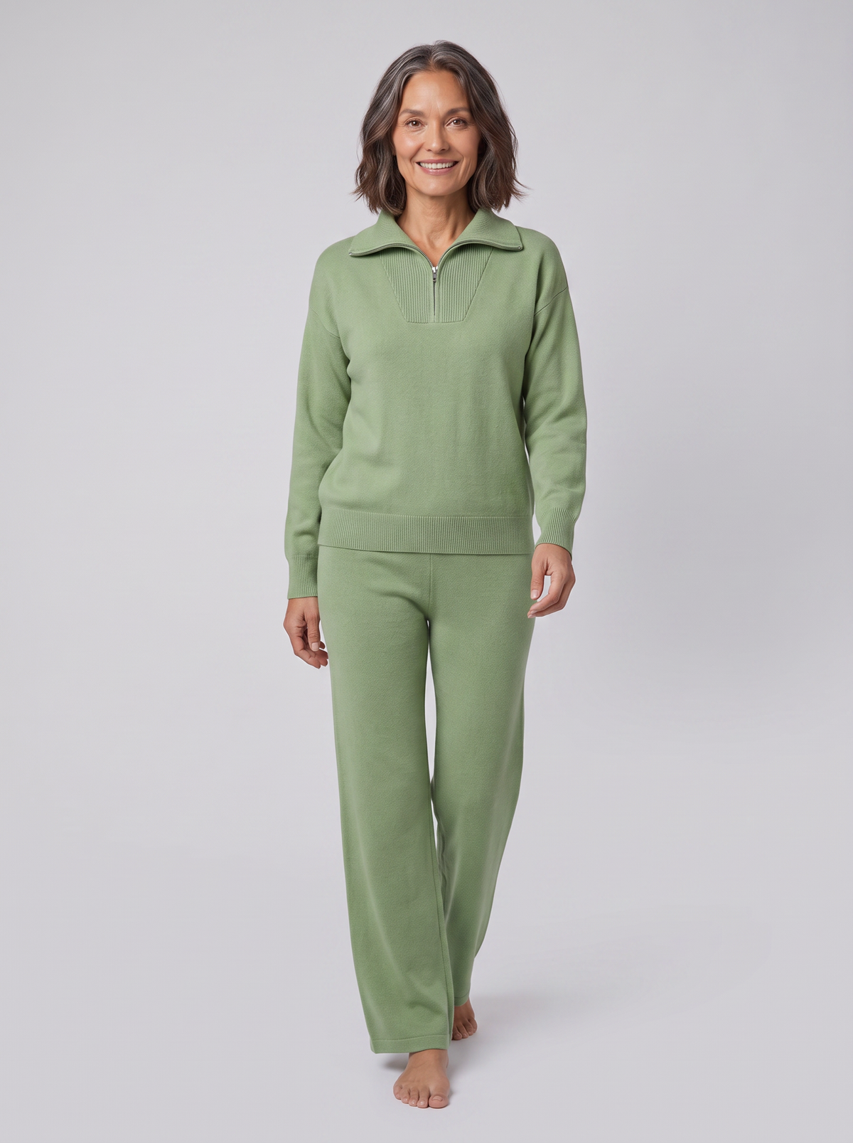 Fjorda half-zip knit lounge set in grass green on model