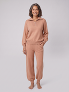 Fjorda half-zip knit lounge set in peach on model