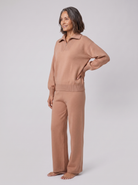 Fjorda half-zip knit lounge set in sand on model