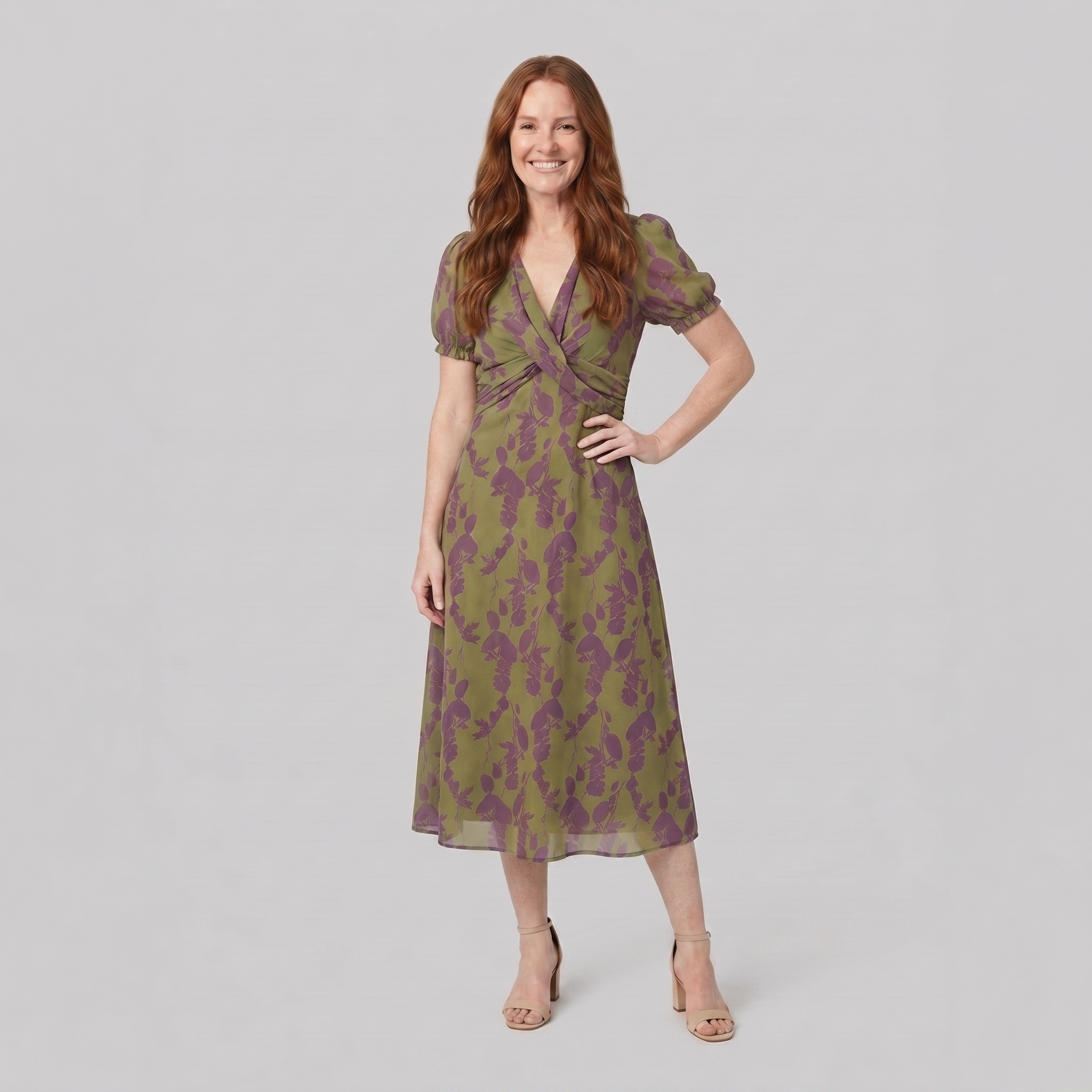 Virel Floral Midi Dress front view on model