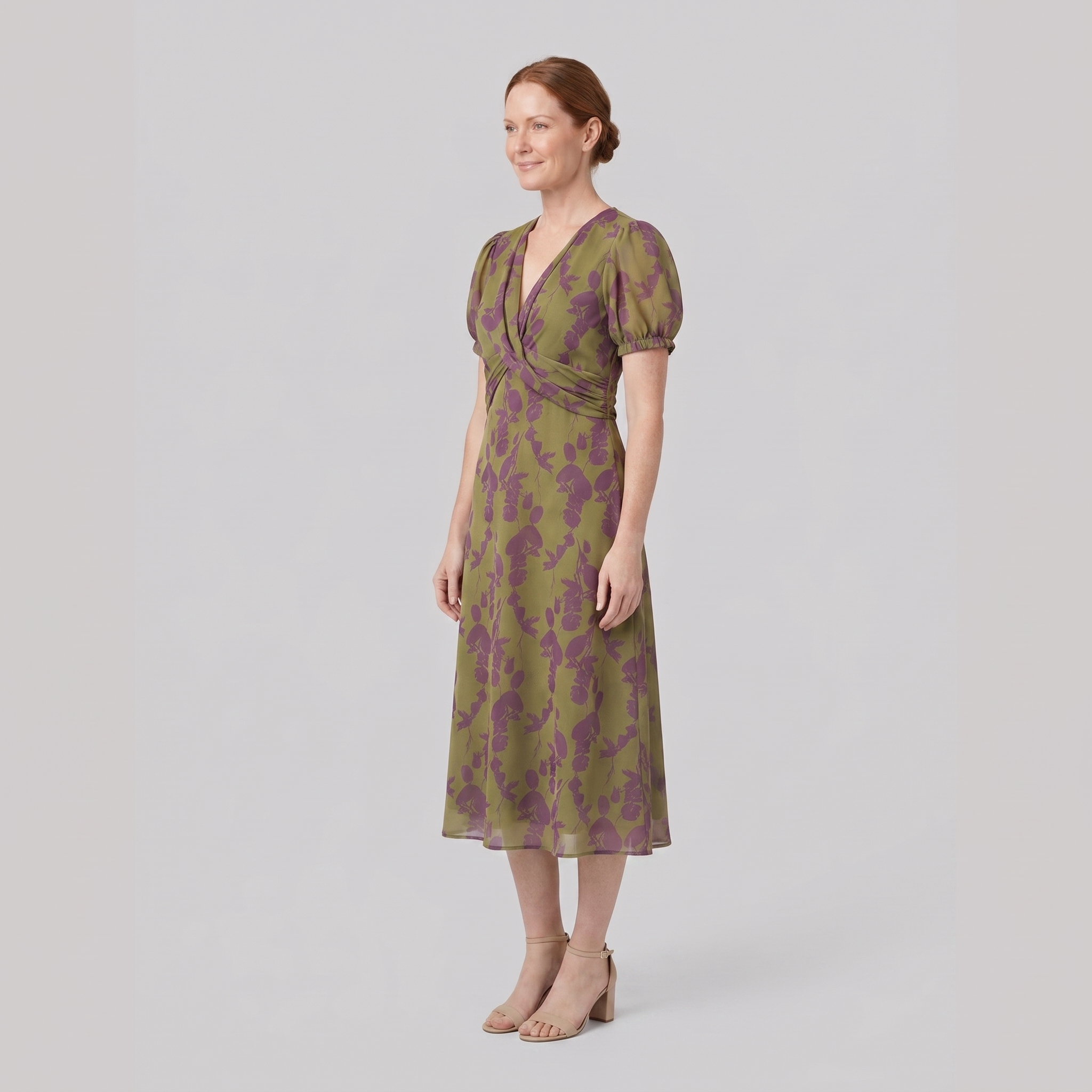 Virel Floral Midi Dress side angle on model
