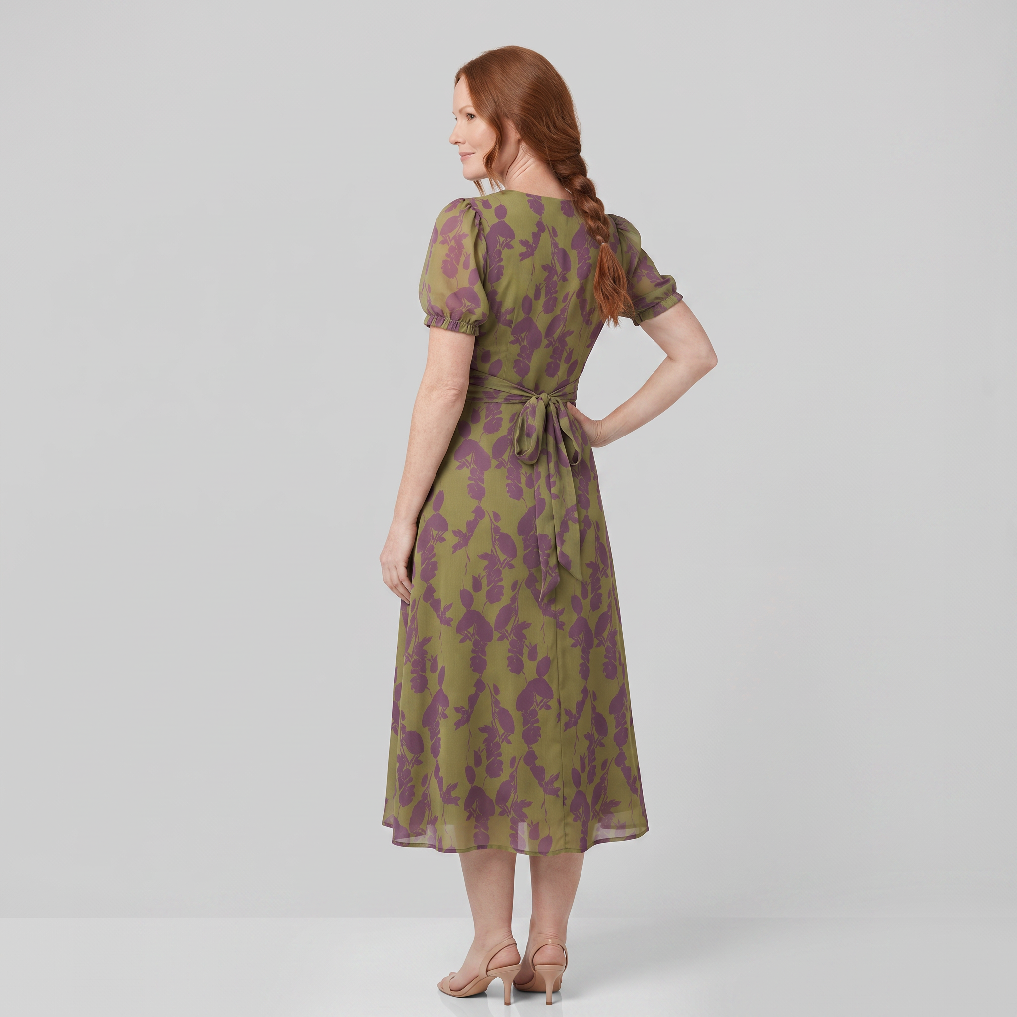 Virel Floral Midi Dress back view on model