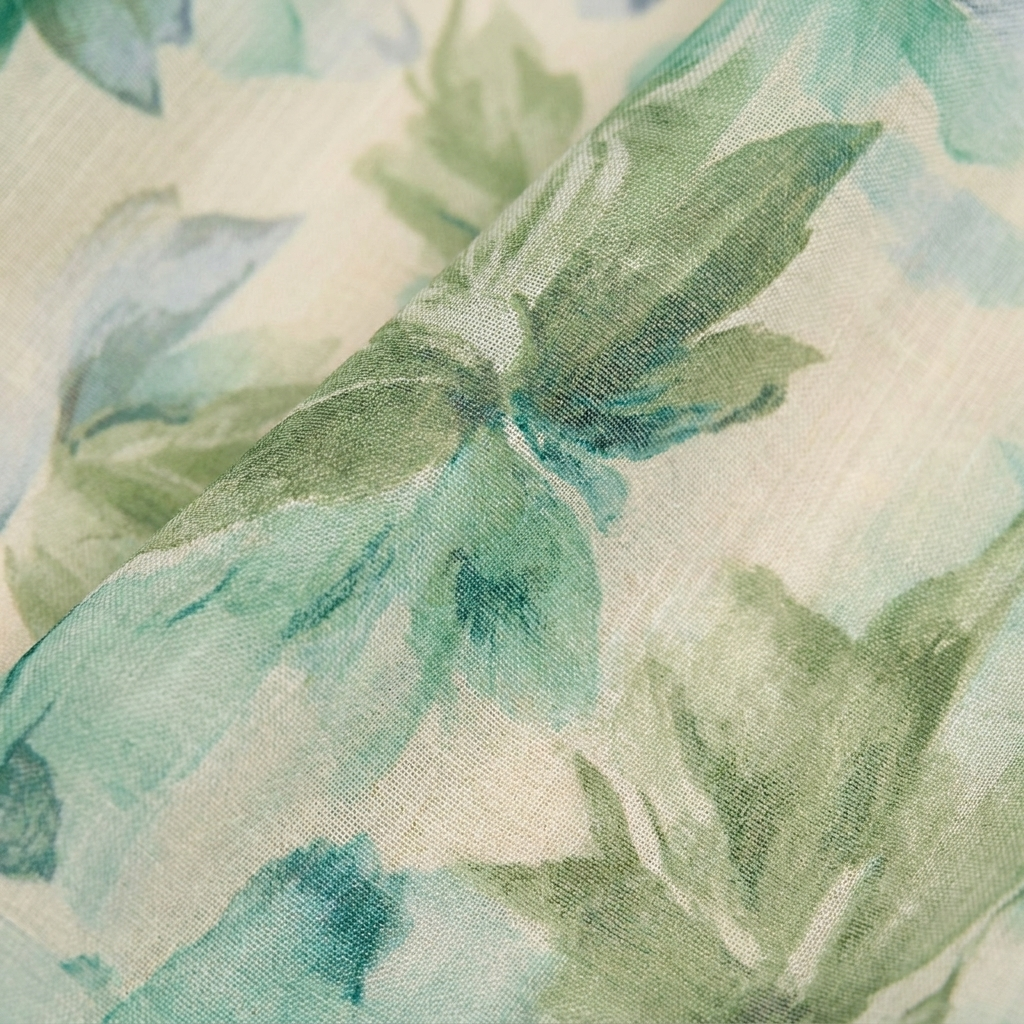 Poppy Dress green floral fabric close-up detail