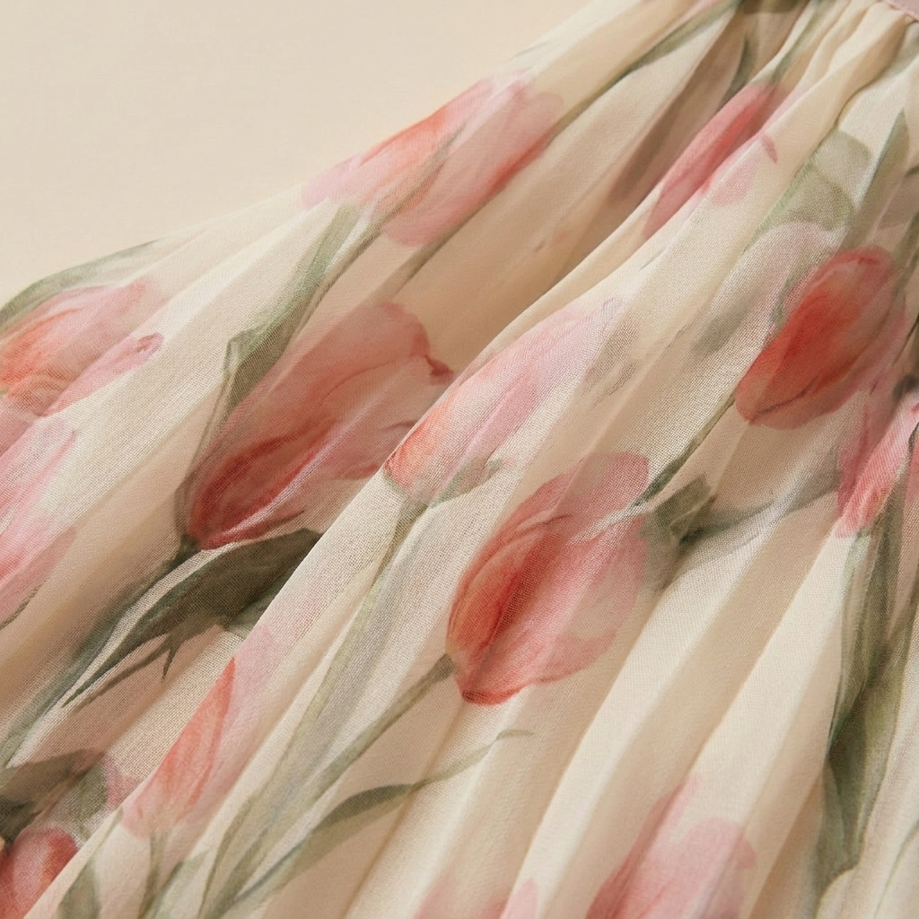 Aurelle Floral Midi Dress fabric close-up detail