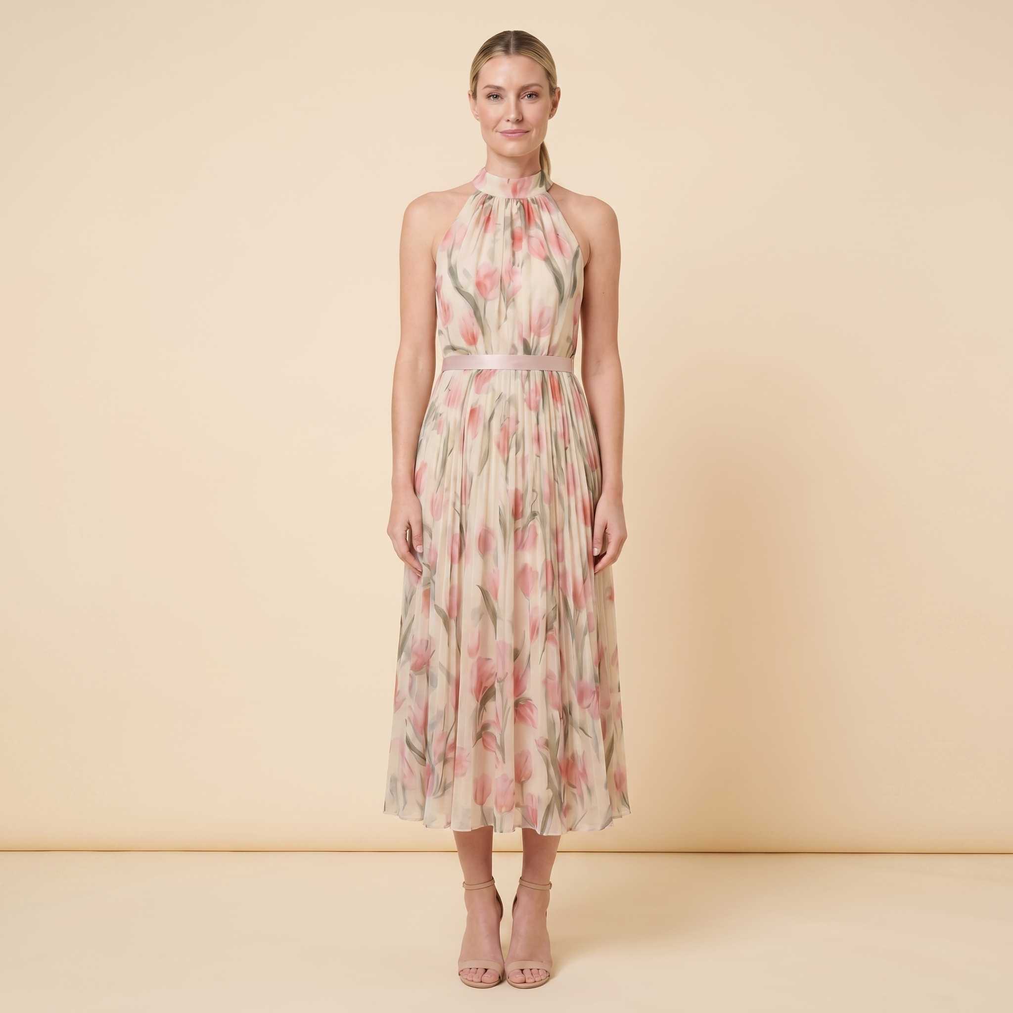 Aurelle Floral Midi Dress front view on model