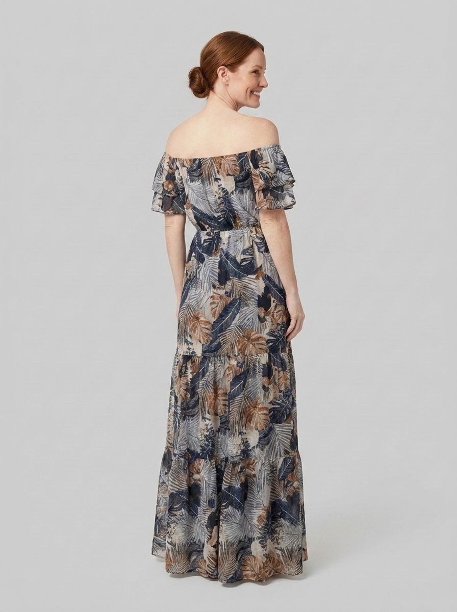 Bora Floral Maxi Dress Dark Blue - back view on model