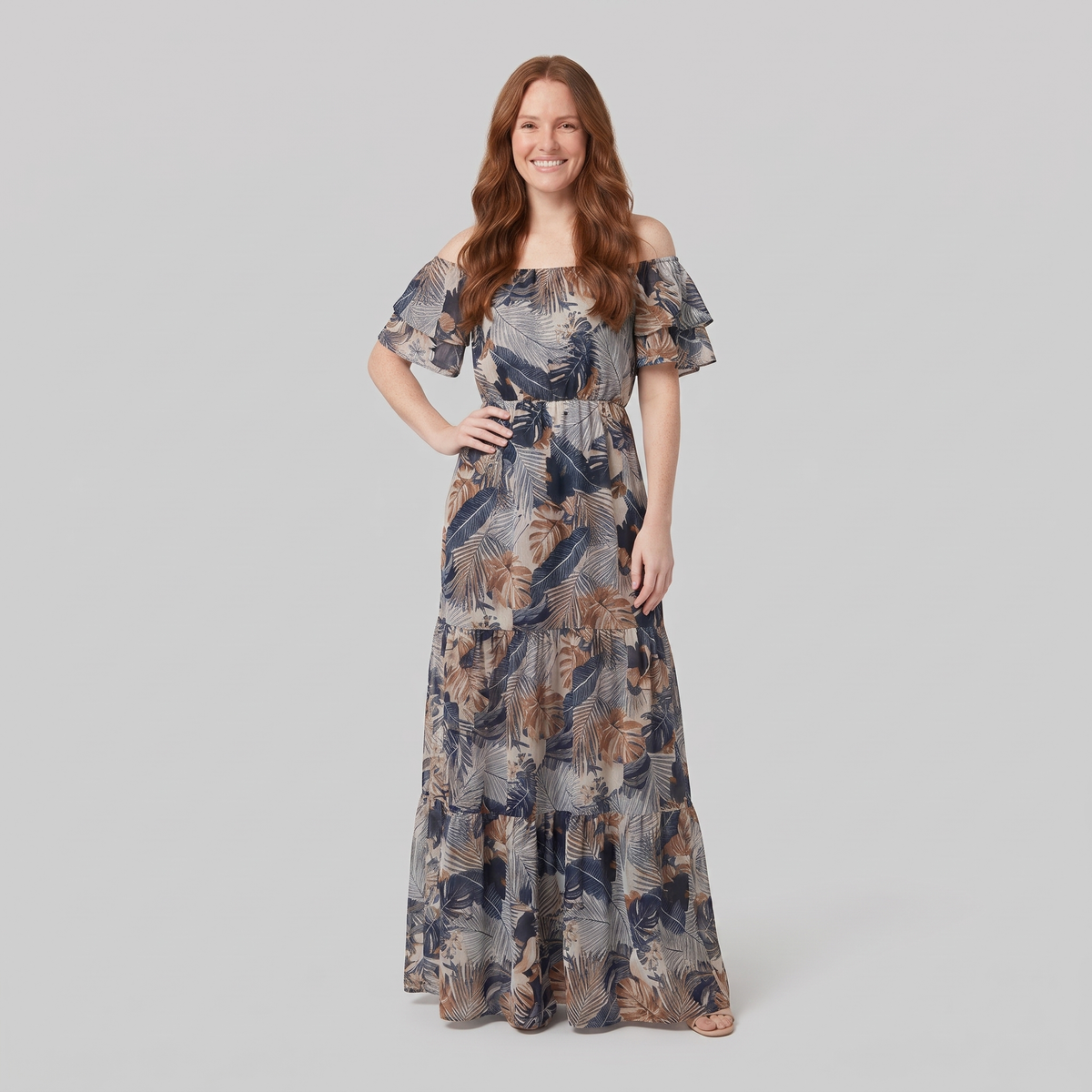 Bora Floral Maxi Dress Dark Blue - front view on model