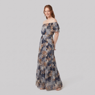 Bora Floral Maxi Dress Dark Blue - three quarter angle on model