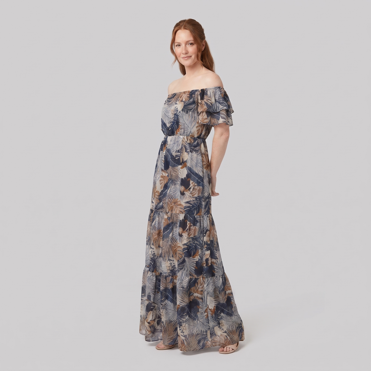 Bora Floral Maxi Dress Dark Blue - three quarter angle on model