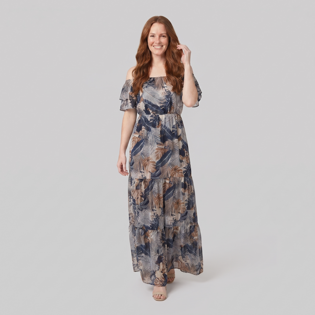 Bora Floral Maxi Dress Dark Blue - walking pose on model
